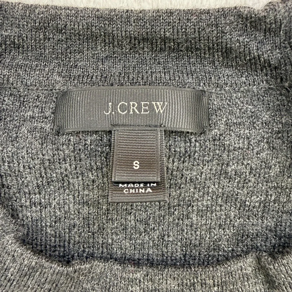 J Crew Sweater Womens Small Gray Merino Wool Short Sleeve Leather Pockets Preppy